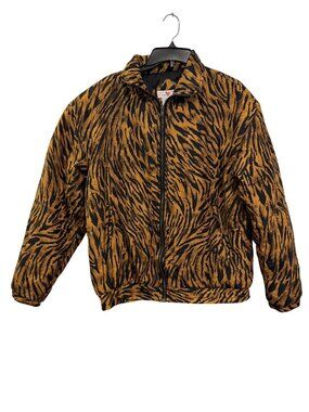 Stunt Sports Tiger Print Silk Bomber Jacket M Black & Gold Full Zip